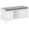 HOMCOM Entryway Shoe Storage Bench Ottoman Adjustable Shelf Padded Cushion Sliding Barn Door White for Hallway Living Room