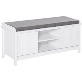 HOMCOM Entryway Shoe Storage Bench Ottoman Adjustable Shelf Padded Cushion Sliding Barn Door White for Hallway Living Room
