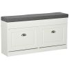 HOMCOM Shoe Storage Bench Modern with Thick Padding Hook and Loop Fastener for Entryway Hallway White Grey