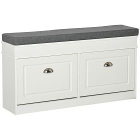 HOMCOM Shoe Storage Bench Modern with Thick Padding Hook and Loop Fastener for Entryway Hallway White Grey