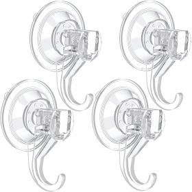 LUXEAR Suction Cup Hooks, Heavy-Duty Clear Reusable Shower & Wall Hooks – Waterproof Vacuum Seal for Kitchen, Bathroom, Window & Seasonal Decor, 4-Pac