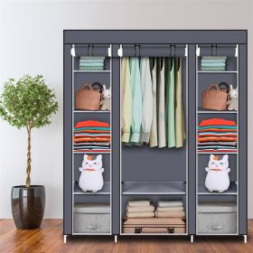 59 Inch Portable Wardrobe Closet with Zipper Doors Thick Steel Frame Deep Blue Storage Organizer with Shelves Hanging Rod Easy Assembly Space Sav