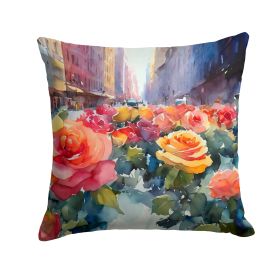 New York Roses in Watercolor Throw Pillow Machine Washable, Indoor Outdoor Decorative Pillow for Couch, Bed or Patio, 18Hx18W