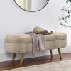 Ottoman Oval Storage Bench,Rubber Wood Legs, Gray (43.5"x16"x16")Brown