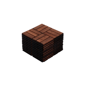 Acacia Wood Interlocking Deck Tiles Checker Pattern, 10PCS 12" x 12" Square Brown Acacia Hardwood Outdoor Flooring for Patio, Bancony, Pool Side,