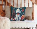White Poodle Christmas Throw Pillow Machine Washable, Indoor Outdoor Decorative Pillow for Couch, Bed or Patio, 14Hx14W