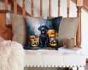 Black Labrador Retriever Puppy Halloween Throw Pillow Machine Washable, Indoor Outdoor Decorative Pillow for Couch, Bed or Patio, 14Hx14W