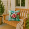 Oklahoma Roses in Watercolor Throw Pillow Machine Washable, Indoor Outdoor Decorative Pillow for Couch, Bed or Patio, 18Hx18W