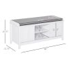 HOMCOM Entryway Shoe Storage Bench Ottoman Adjustable Shelf Padded Cushion Sliding Barn Door White for Hallway Living Room