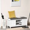 HOMCOM Entryway Shoe Storage Bench Ottoman Adjustable Shelf Padded Cushion Sliding Barn Door White for Hallway Living Room