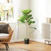 HOMCOM Artificial Fiddle Leaf Fig Tree, 43" Potted Plant with Flocked Soil for Home Office Decor, Green