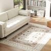 HOMCOM Machine Washable Area Rug 4x6, Non-Slip Boho Flannel Print Floor Carpet for Living Room, Bedroom, Dining Room, Brown