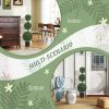 HOMCOM Set of 2 Artificial Ball Boxwood Topiary Trees, Fake Plants in Pot for Indoor Outdoor Living Room Green