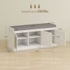 HOMCOM Shoe Storage Bench with Woven Rattan Doors, Shoe Bench with Cushion, Adjustable Shelves, Entryway Bench, White