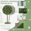 HOMCOM Lifelike Artificial Plants Set of 2, Fake Boxwood Topiary Balls with 114 PE Leaves for Home or Office Decor, Green