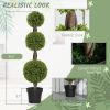 HOMCOM 2 PCS 45.3" Topiary Balls Boxwood Topiary Plants, 3 Ball Fake Plants in Pots for Indoor Outdoor Living Room, Green