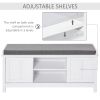HOMCOM Entryway Shoe Storage Bench Ottoman Adjustable Shelf Padded Cushion Sliding Barn Door White for Hallway Living Room