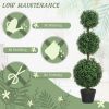 HOMCOM Set of 2 Artificial Ball Boxwood Topiary Trees, Fake Plants in Pot for Indoor Outdoor Living Room Green