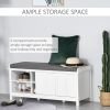 HOMCOM Entryway Shoe Storage Bench Ottoman Adjustable Shelf Padded Cushion Sliding Barn Door White for Hallway Living Room