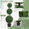 HOMCOM Set of 2 Artificial Ball Boxwood Topiary Trees, Fake Plants in Pot for Indoor Outdoor Living Room Green