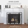 HOMCOM 3-Panel Folding Fireplace Screen for Wood Burning with Double Doors, Home Heavy Duty Steel Fire Spark Guard, 47.25" W x 31" H, Black