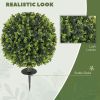 HOMCOM 2 Pack 1.3ft Artificial Ball Boxwood Topiary with Ground Stake, UV Resistant Faux Greenery for Indoor Outdoor