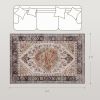 HOMCOM Area Rug 4x6, Machine Washable Rug, Non-Slip Boho Print Pattern Medallion Carpet for Living Room, Bedroom, Tawny Brown