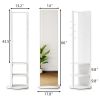 360° Rotating 66"x14" Multifunctional Full Length Mirror with Hook Storage Rack Coat Rack with Mirror Solid Wood Floor Mirror Bedroom Living Room Cloa