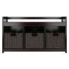Addison 4-Pc Storage Bench with 3 Foldable Woven Baskets; Espresso and Chocolate