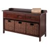 Adriana 4-Pc Storage Bench with 3 Foldable Woven Baskets; Walnut