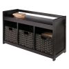 Addison 4-Pc Storage Bench with 3 Foldable Woven Baskets; Espresso and Chocolate