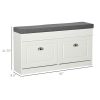 HOMCOM Shoe Storage Bench Modern with Thick Padding Hook and Loop Fastener for Entryway Hallway White Grey