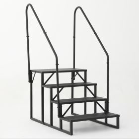 Hot Tub Steps Outdoor, 2 RV Steps with Handrail, Portable RV Stairs 3 Step, Heavy Duty Truck Camper Steps Ladders for Travel Trailers, 5th Wheel, Moto (size: 4 step 2 handrails)