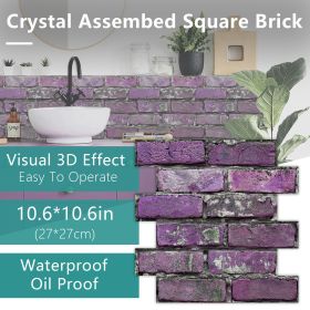 12 Pcs Peel And Stick Brick Tiles Wall Decor PVC Purple Brick Wallpaper Wall Tile Backsplash Self-Adhesive Wall Stickers - Durable, Waterproof For Kit (PCS: 12MZ-5-132)