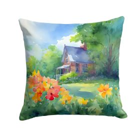 Massachusetts Mayflowers in Watercolor Throw Pillow Machine Washable, Indoor Outdoor Decorative Pillow for Couch, Bed or Patio, 14Hx14W (Default: Default)